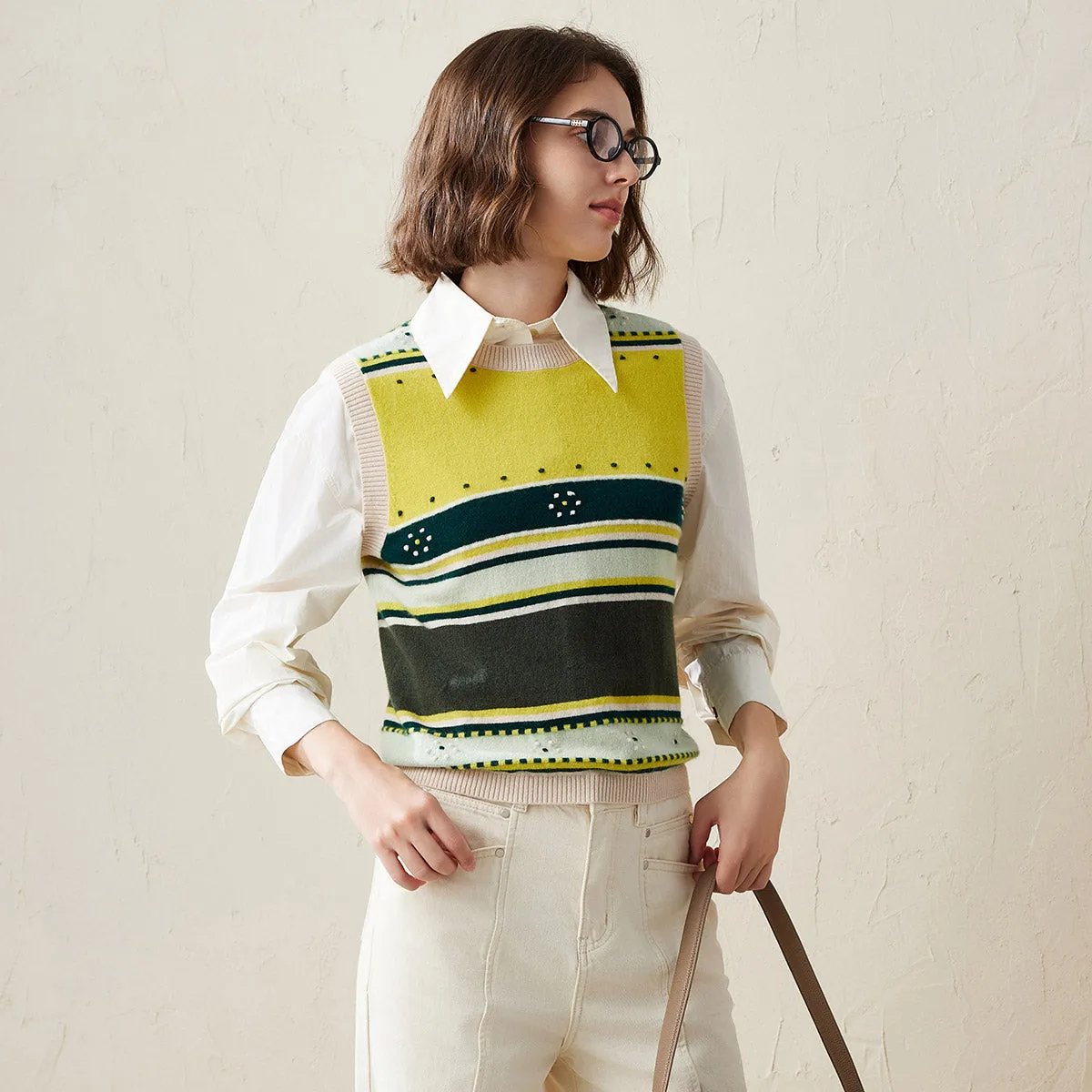 100% Cashmere Colorful Geometric Knit Vest