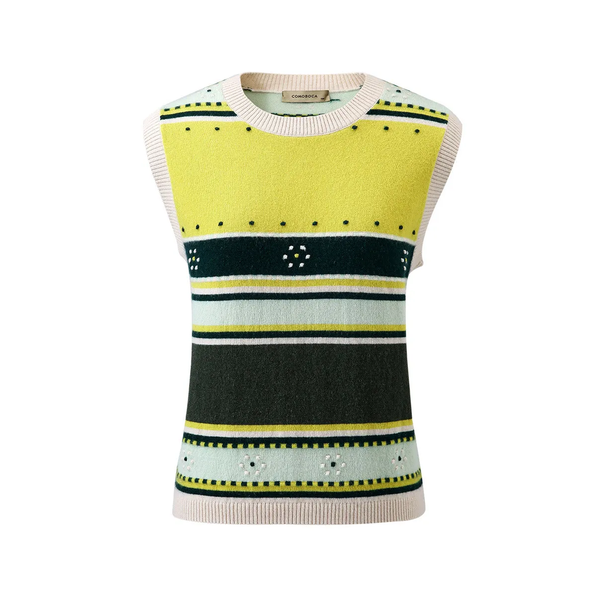 100% Cashmere Colorful Geometric Knit Vest