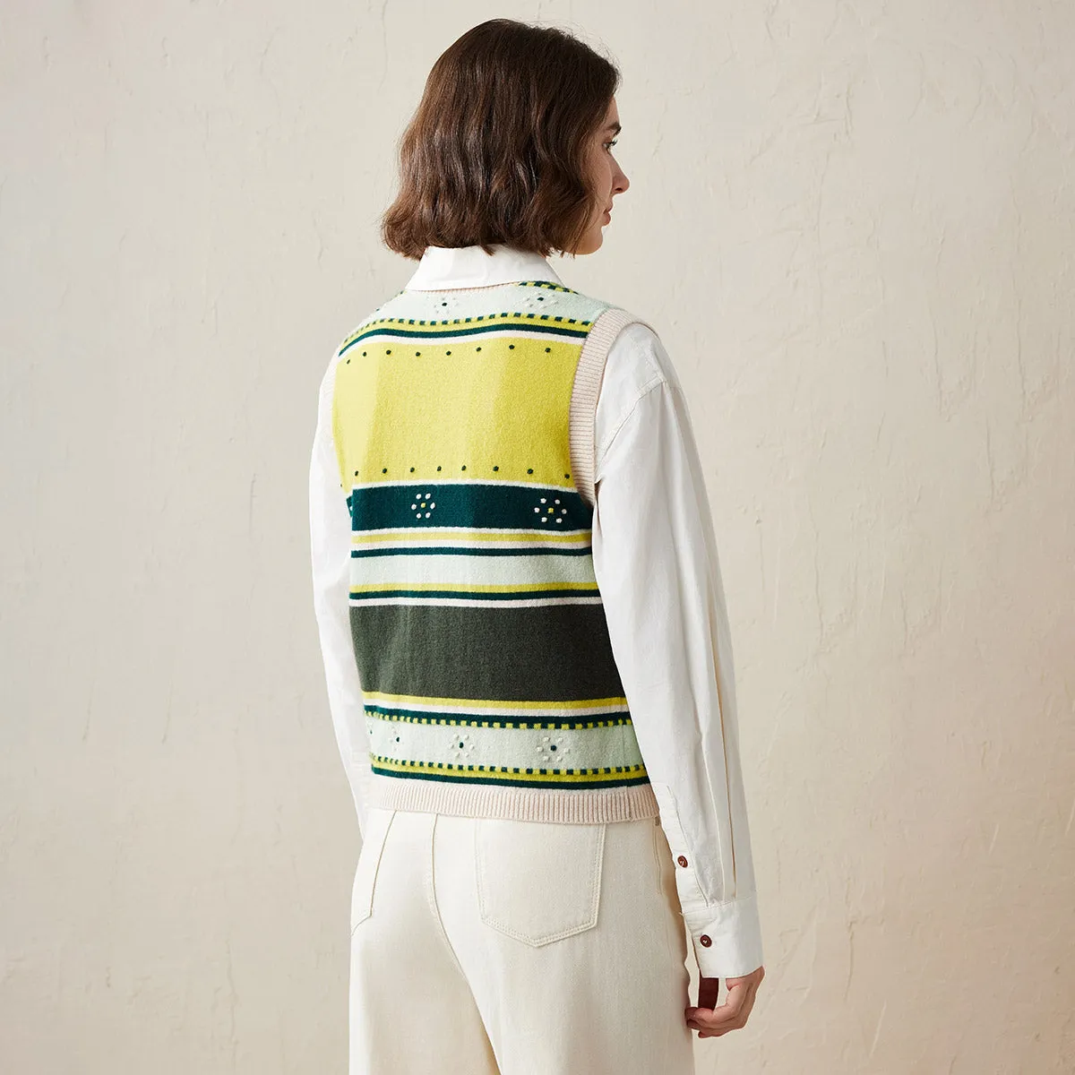 100% Cashmere Colorful Geometric Knit Vest