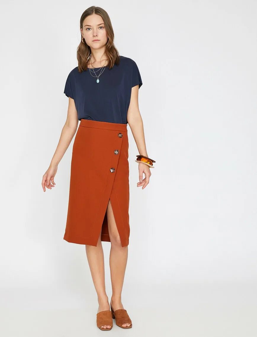 11845 Cinnamon Slit Detailed Midi Skirt