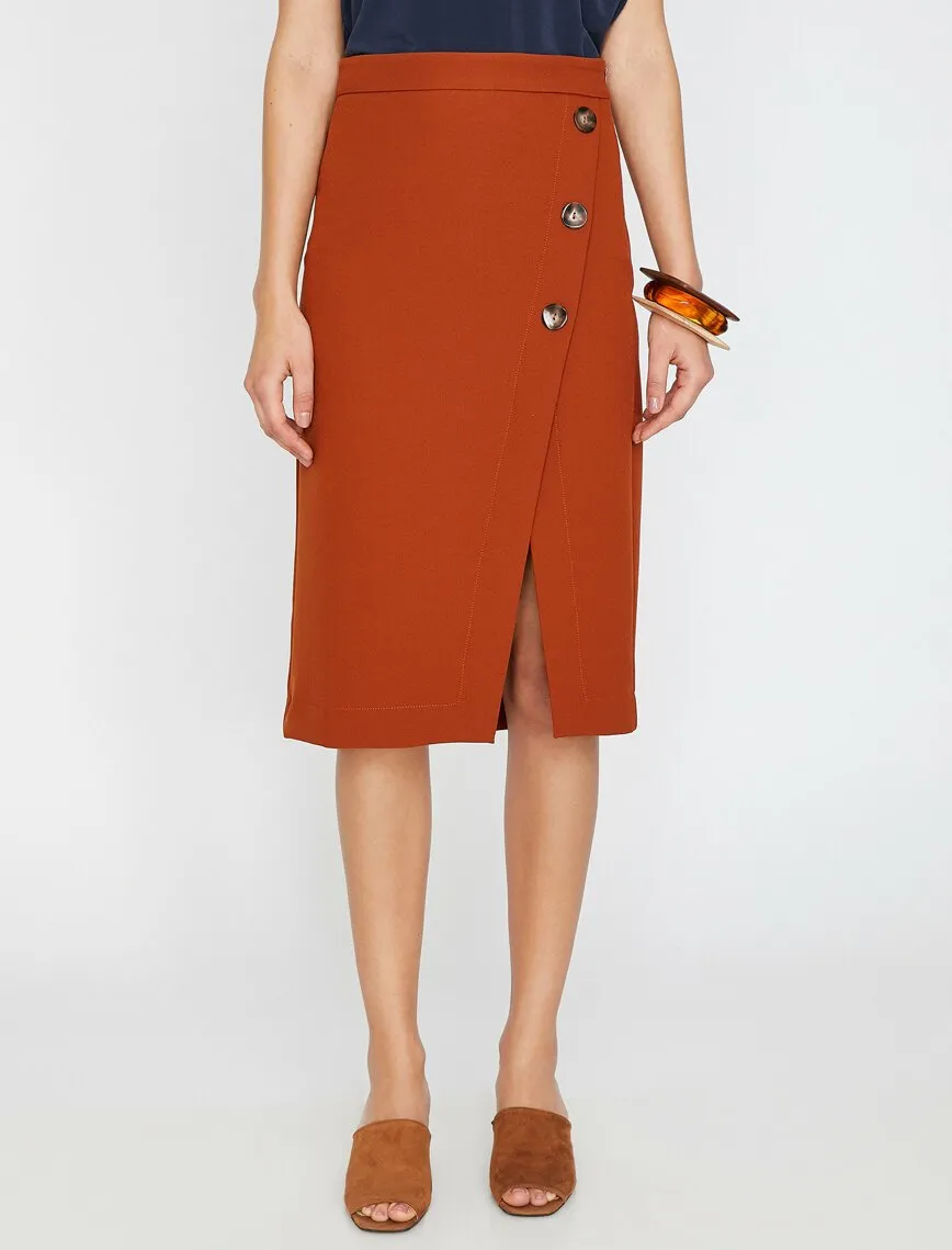 11845 Cinnamon Slit Detailed Midi Skirt