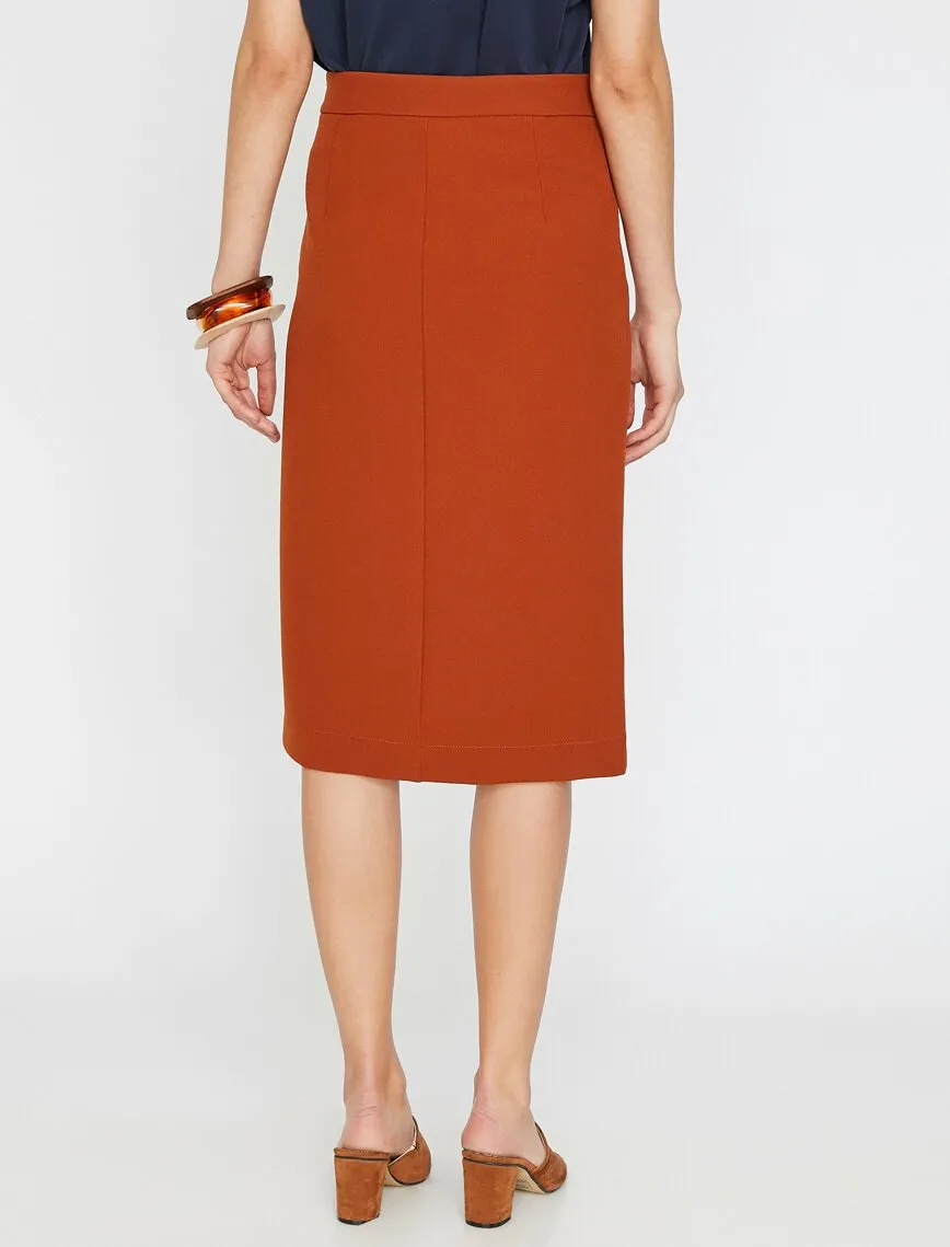11845 Cinnamon Slit Detailed Midi Skirt