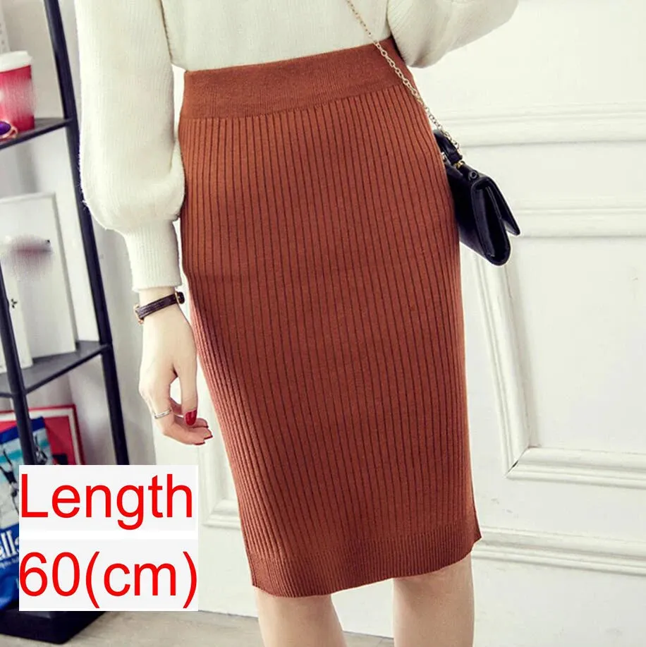2023 Women Office Skirt Spring autumn Sexy Warm Knitted Black Pencil Skirts Ladies High Waist Elegant Long Skir Party Club Skirt