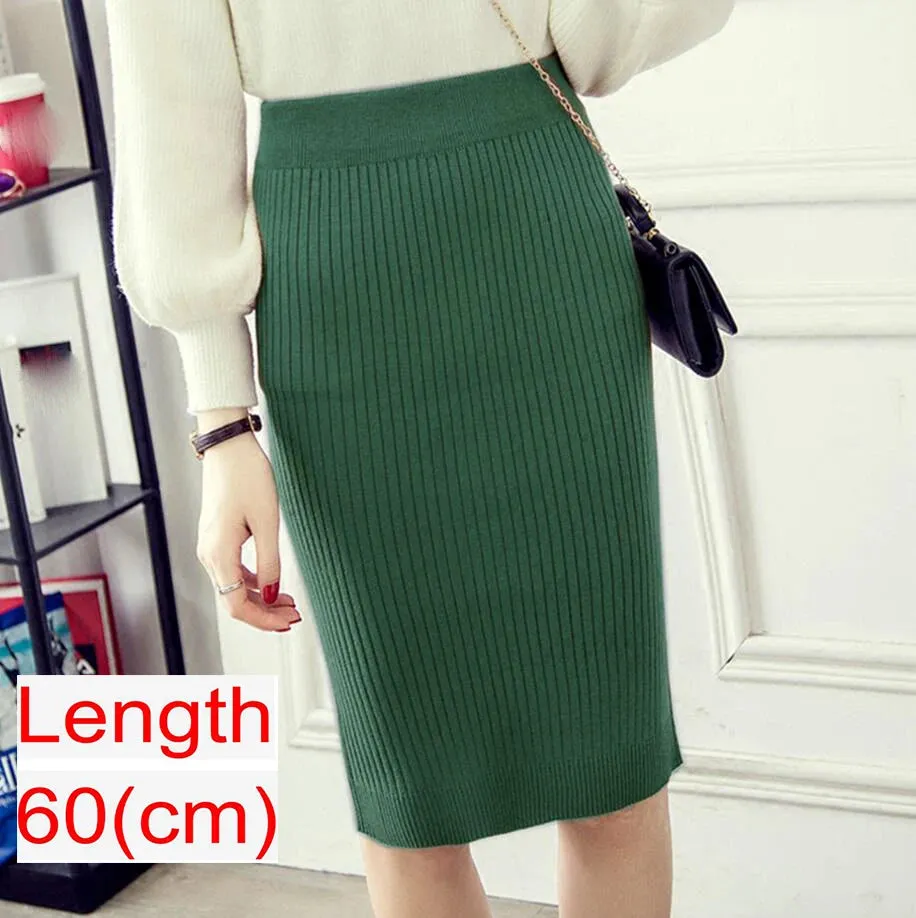 2023 Women Office Skirt Spring autumn Sexy Warm Knitted Black Pencil Skirts Ladies High Waist Elegant Long Skir Party Club Skirt