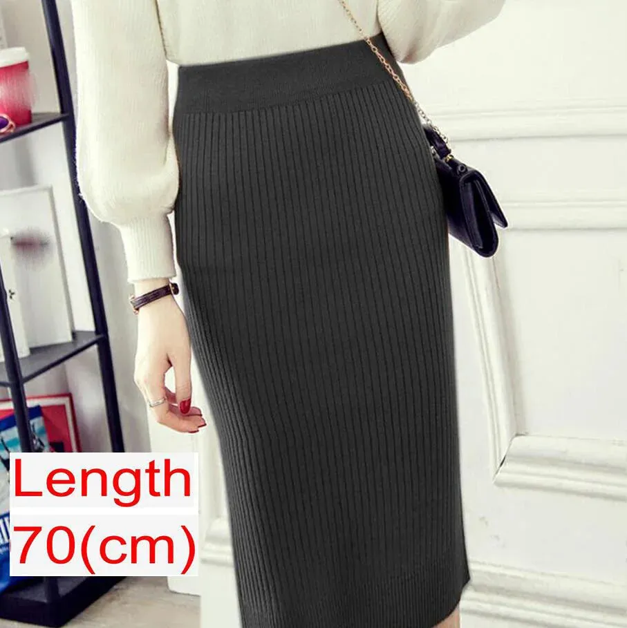 2023 Women Office Skirt Spring autumn Sexy Warm Knitted Black Pencil Skirts Ladies High Waist Elegant Long Skir Party Club Skirt