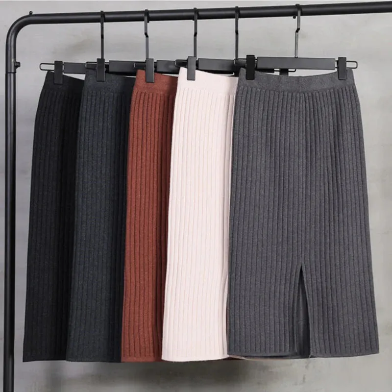 2023 Women Office Skirt Spring autumn Sexy Warm Knitted Black Pencil Skirts Ladies High Waist Elegant Long Skir Party Club Skirt