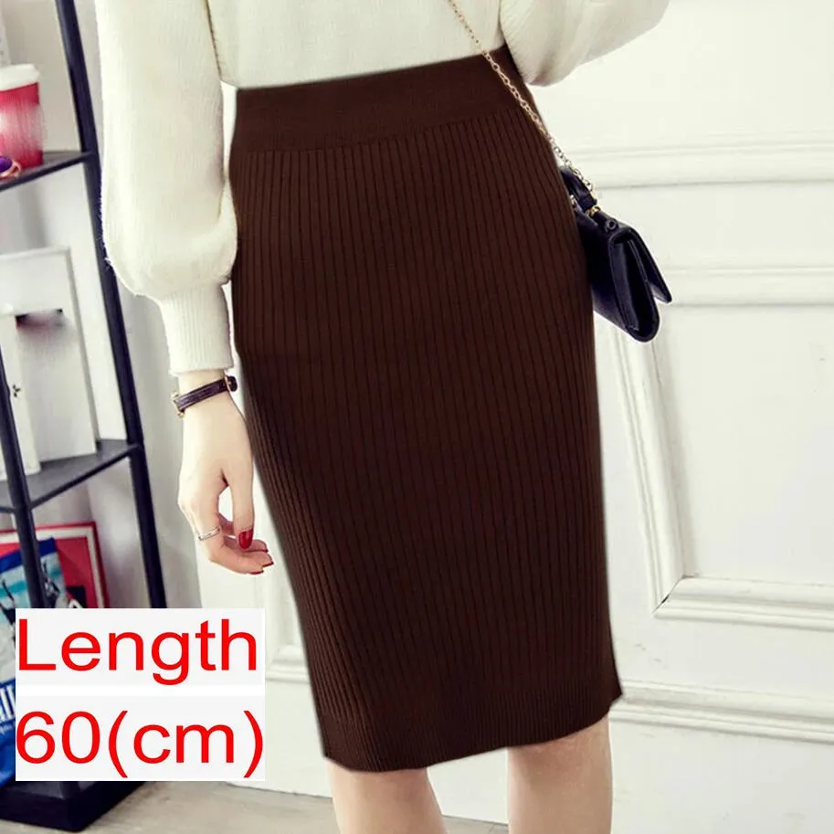 2023 Women Office Skirt Spring autumn Sexy Warm Knitted Black Pencil Skirts Ladies High Waist Elegant Long Skir Party Club Skirt