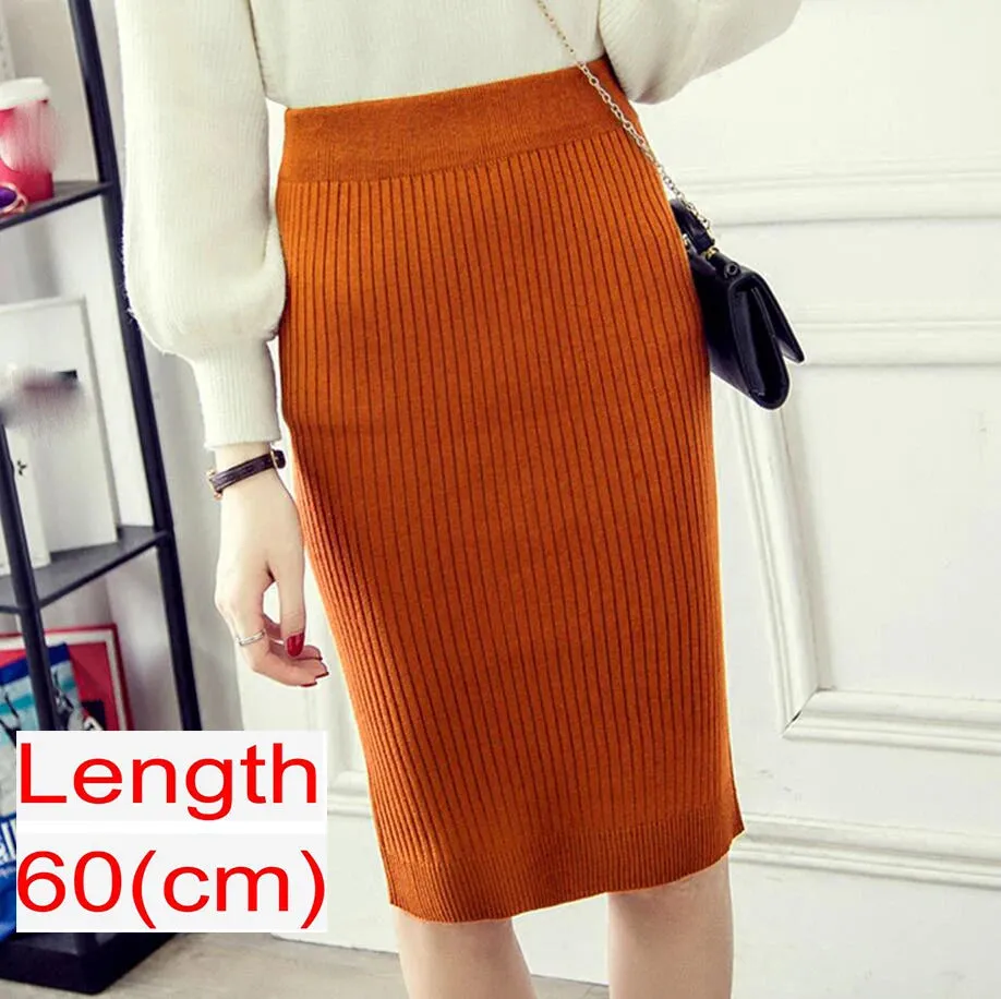 2023 Women Office Skirt Spring autumn Sexy Warm Knitted Black Pencil Skirts Ladies High Waist Elegant Long Skir Party Club Skirt
