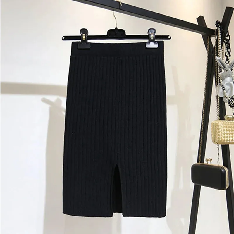 2023 Women Office Skirt Spring autumn Sexy Warm Knitted Black Pencil Skirts Ladies High Waist Elegant Long Skir Party Club Skirt