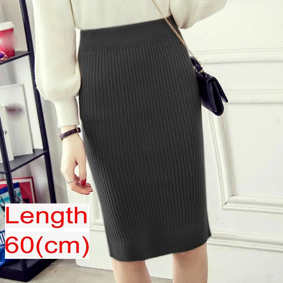 2023 Women Office Skirt Spring autumn Sexy Warm Knitted Black Pencil Skirts Ladies High Waist Elegant Long Skir Party Club Skirt