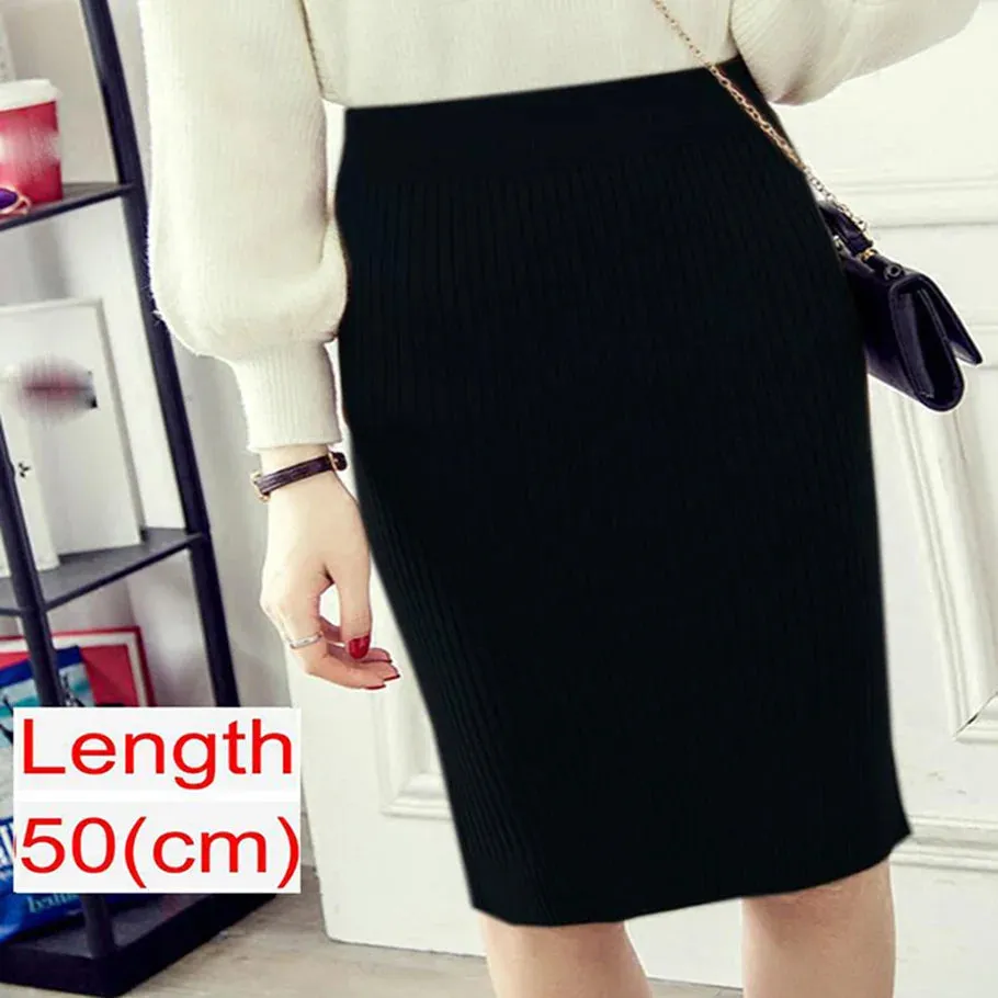 2023 Women Office Skirt Spring autumn Sexy Warm Knitted Black Pencil Skirts Ladies High Waist Elegant Long Skir Party Club Skirt