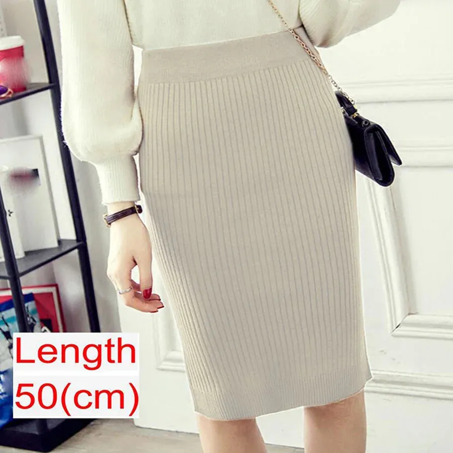 2023 Women Office Skirt Spring autumn Sexy Warm Knitted Black Pencil Skirts Ladies High Waist Elegant Long Skir Party Club Skirt