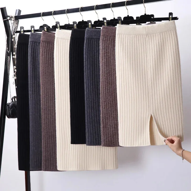 2023 Women Office Skirt Spring autumn Sexy Warm Knitted Black Pencil Skirts Ladies High Waist Elegant Long Skir Party Club Skirt