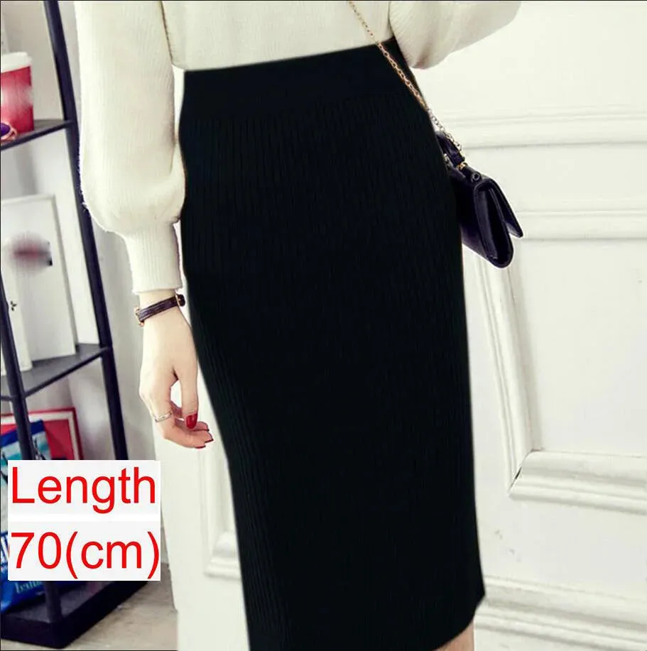 2023 Women Office Skirt Spring autumn Sexy Warm Knitted Black Pencil Skirts Ladies High Waist Elegant Long Skir Party Club Skirt