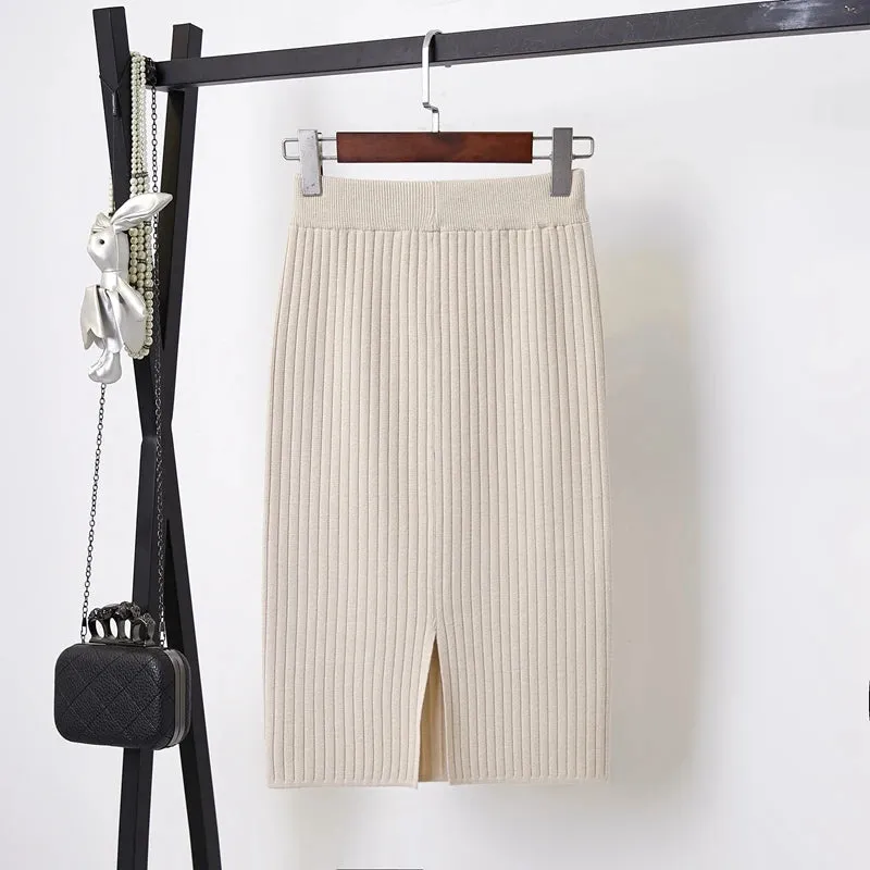 2023 Women Office Skirt Spring autumn Sexy Warm Knitted Black Pencil Skirts Ladies High Waist Elegant Long Skir Party Club Skirt