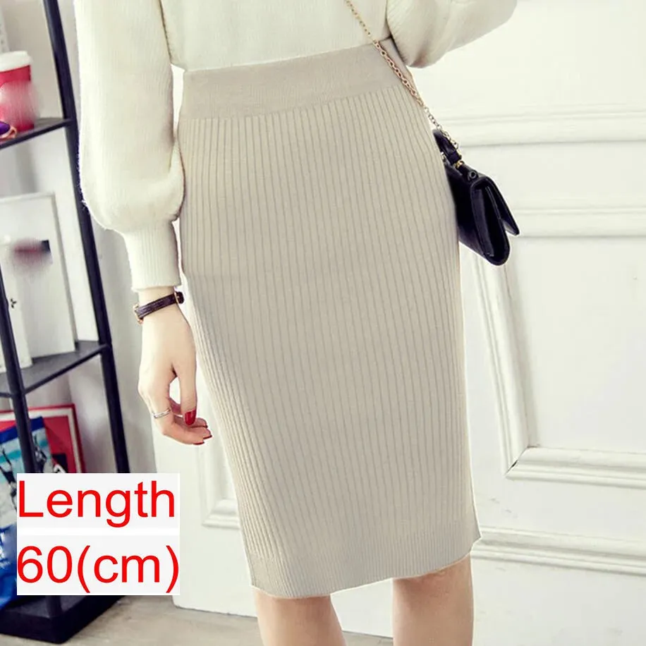 2023 Women Office Skirt Spring autumn Sexy Warm Knitted Black Pencil Skirts Ladies High Waist Elegant Long Skir Party Club Skirt