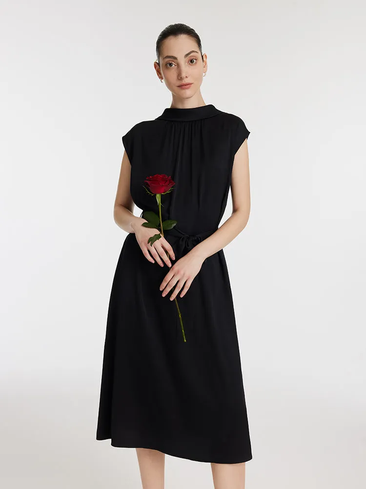 22 Momme Mulberry Silk Lapel Women Midi Dress With Belt