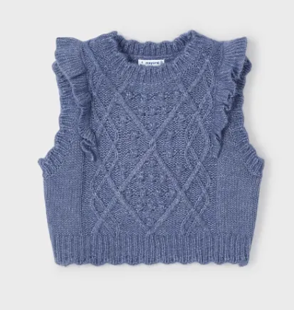 4313 Mayoral Mini Girls Ruffled Knit Vest - Blue