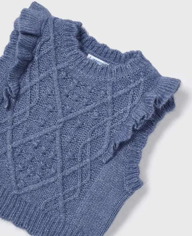 4313 Mayoral Mini Girls Ruffled Knit Vest - Blue