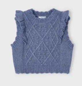 4313 Mayoral Mini Girls Ruffled Knit Vest - Blue
