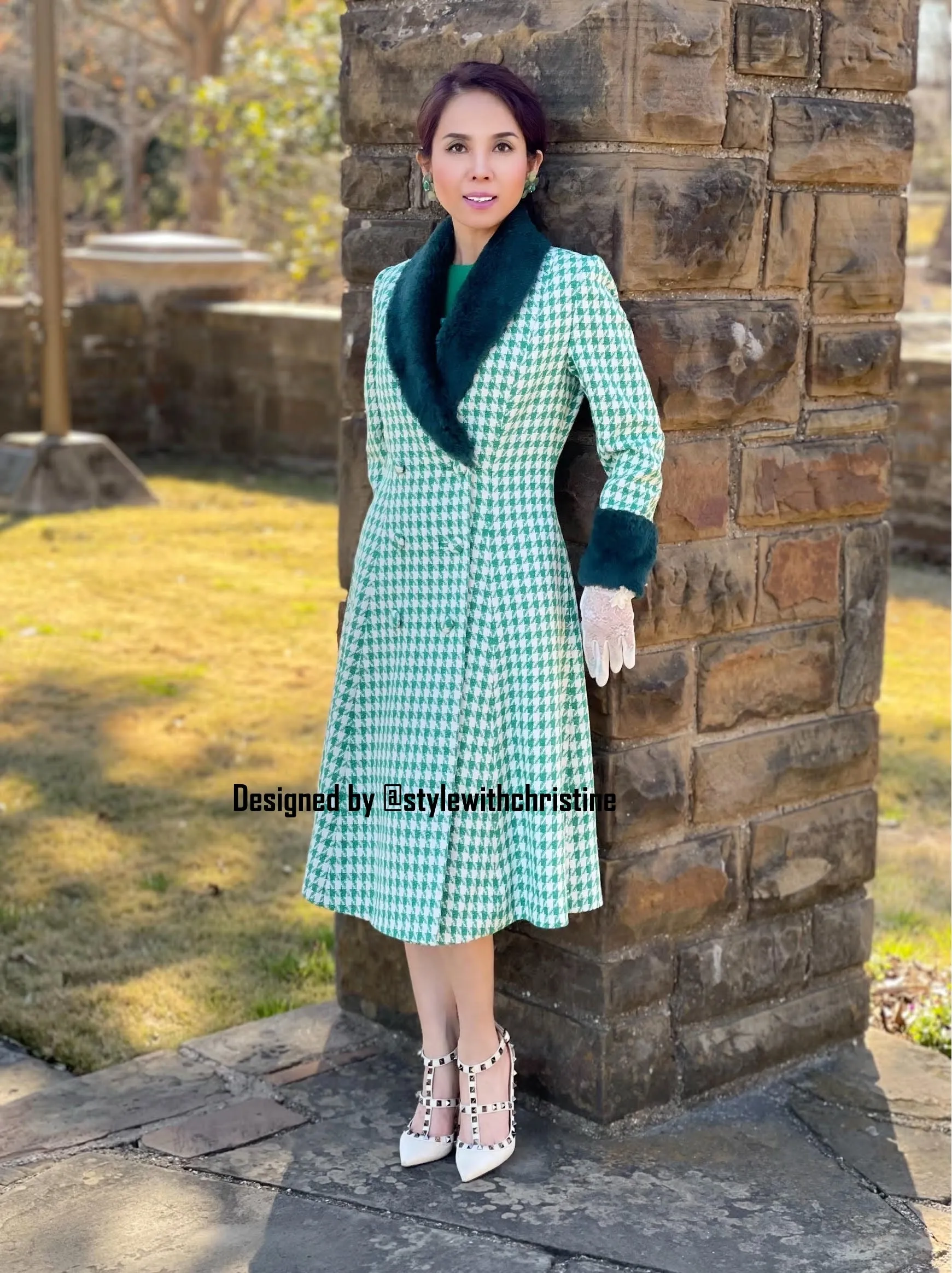 Ada Coat in Hounds Tooths green