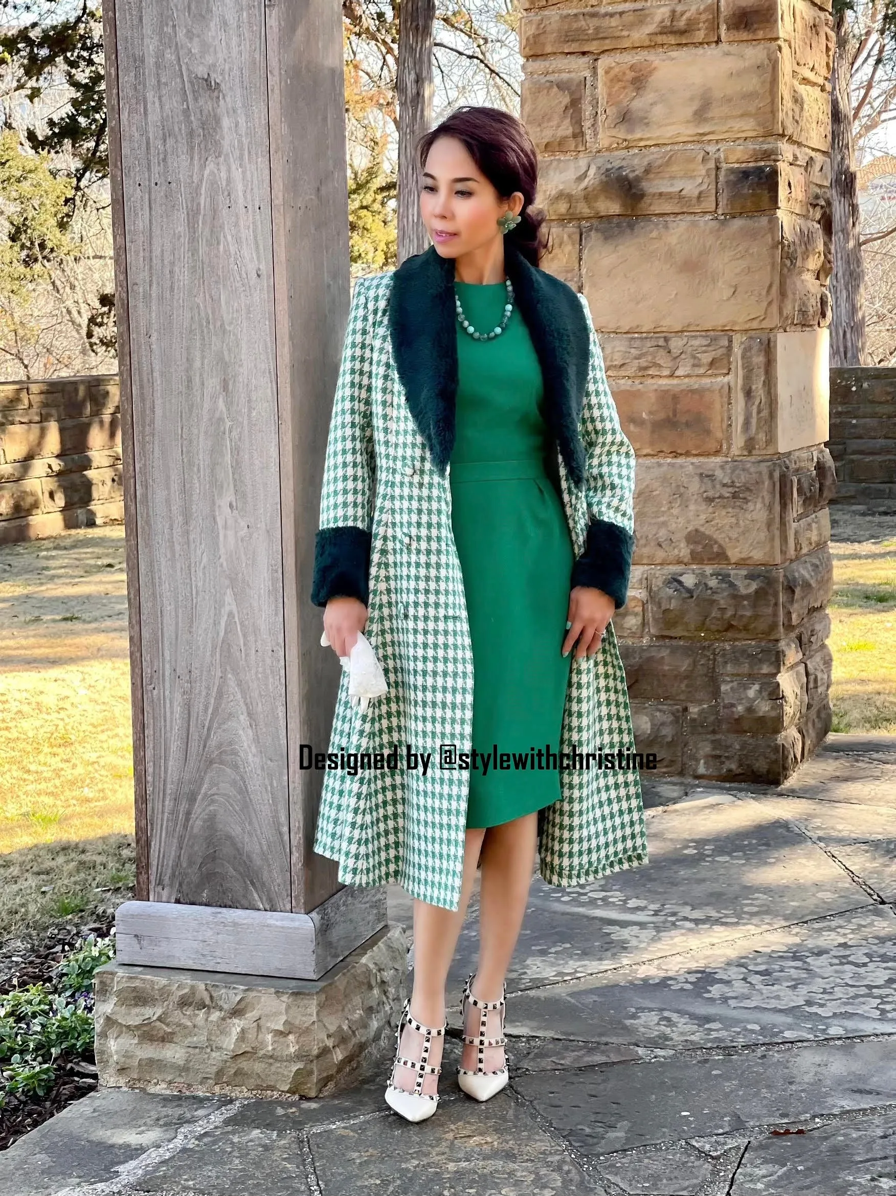 Ada Coat in Hounds Tooths green