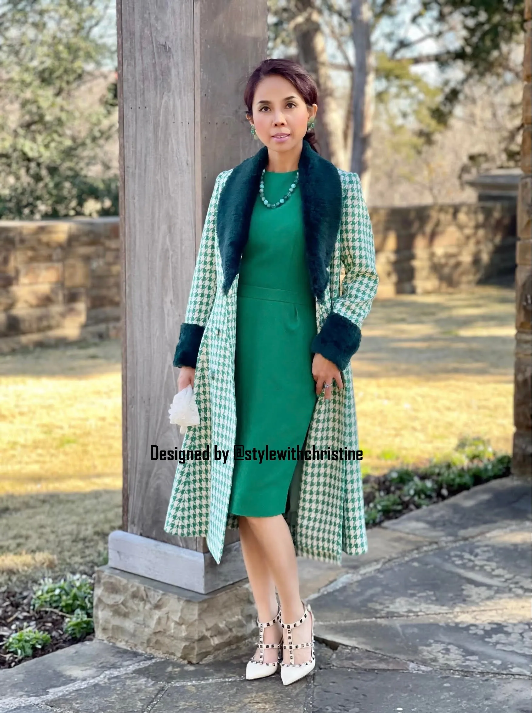 Ada Coat in Hounds Tooths green