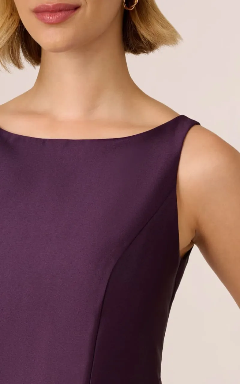 Adrianna Papell- Sleeveless Mikado Fit and Flare Midi Dress in Luxe Plum
