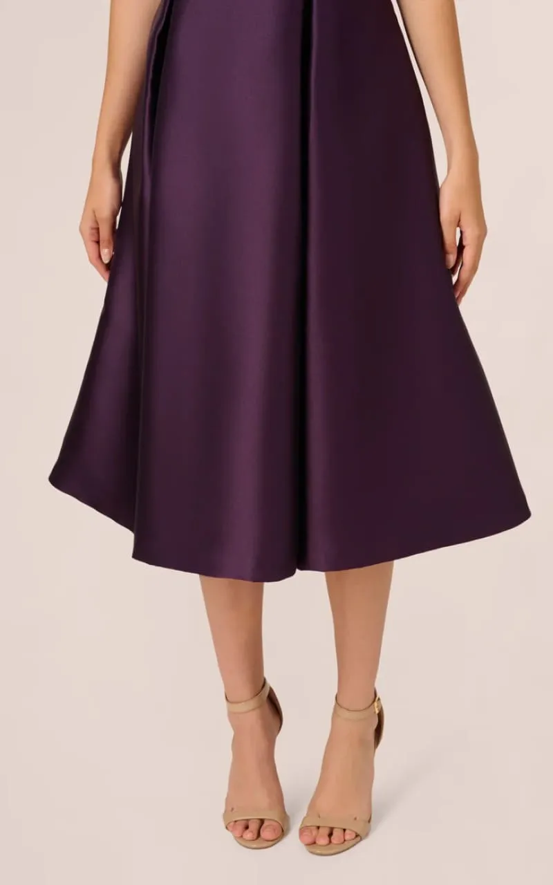 Adrianna Papell- Sleeveless Mikado Fit and Flare Midi Dress in Luxe Plum