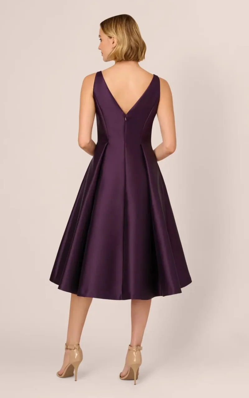 Adrianna Papell- Sleeveless Mikado Fit and Flare Midi Dress in Luxe Plum