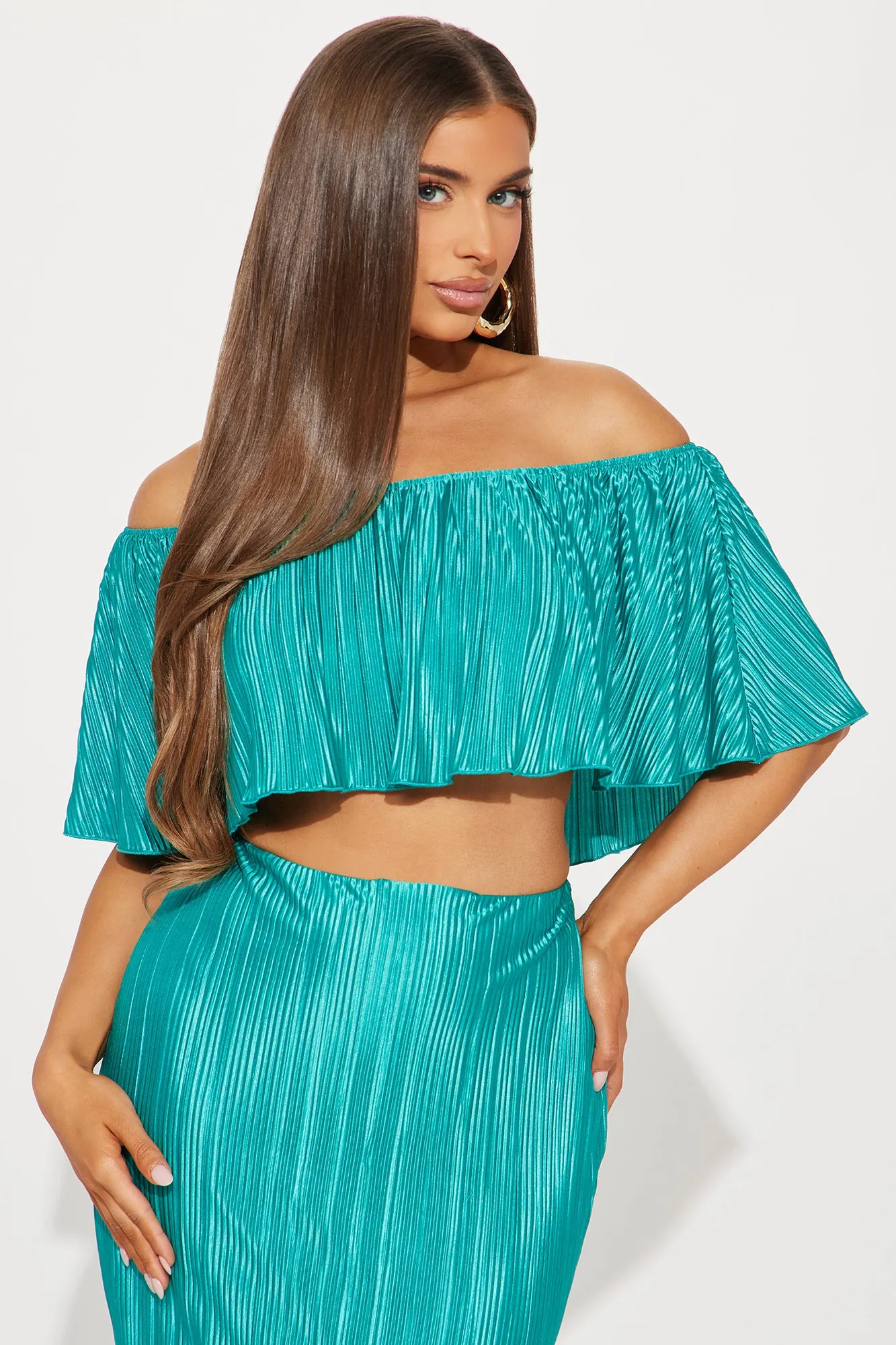 Alisha Plisse Skirt Set - Jade