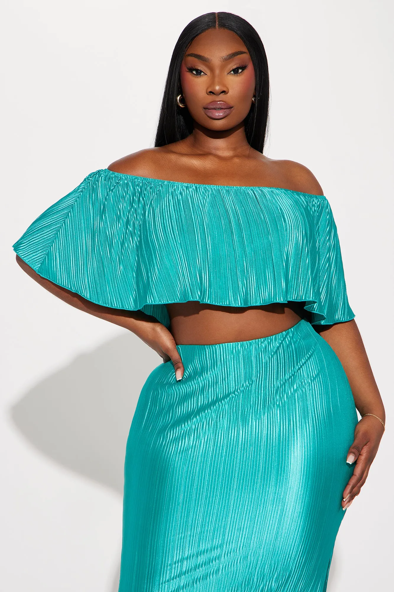 Alisha Plisse Skirt Set - Jade