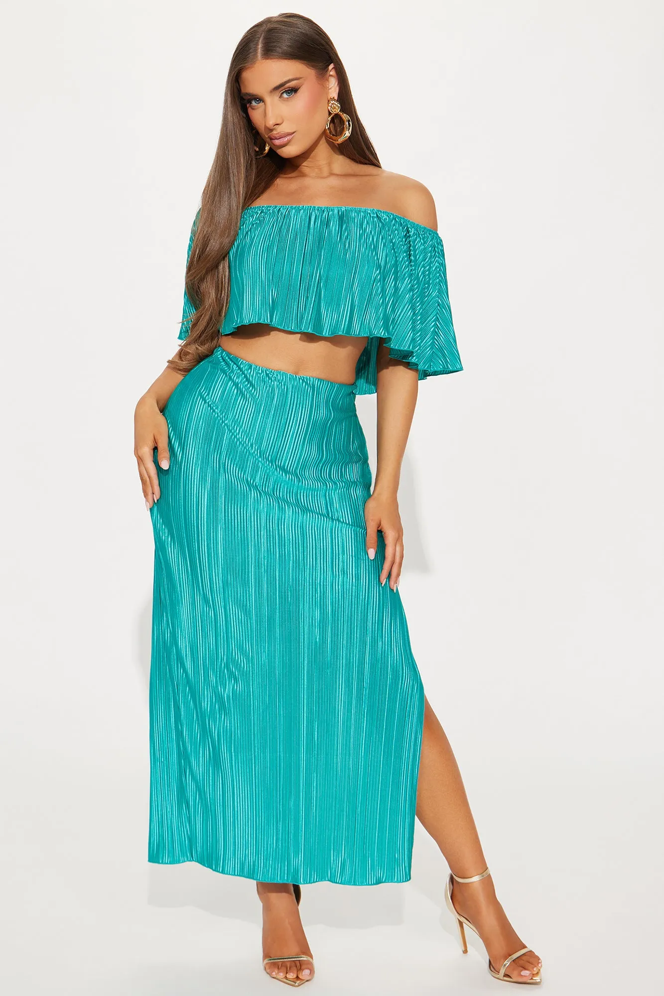 Alisha Plisse Skirt Set - Jade