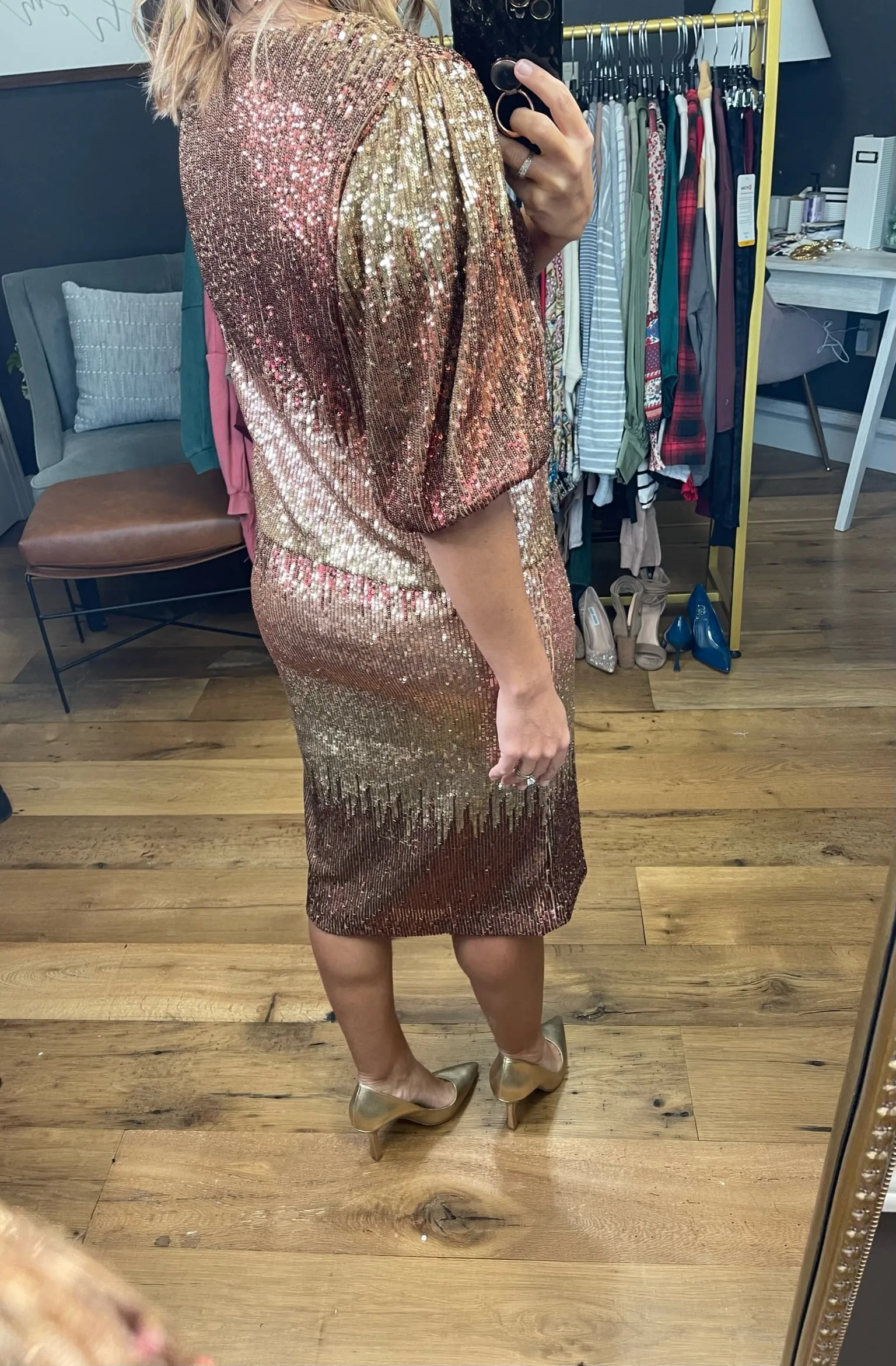 All The Glitz Ombre Sequin Pencil Skirt - Amber Ombre