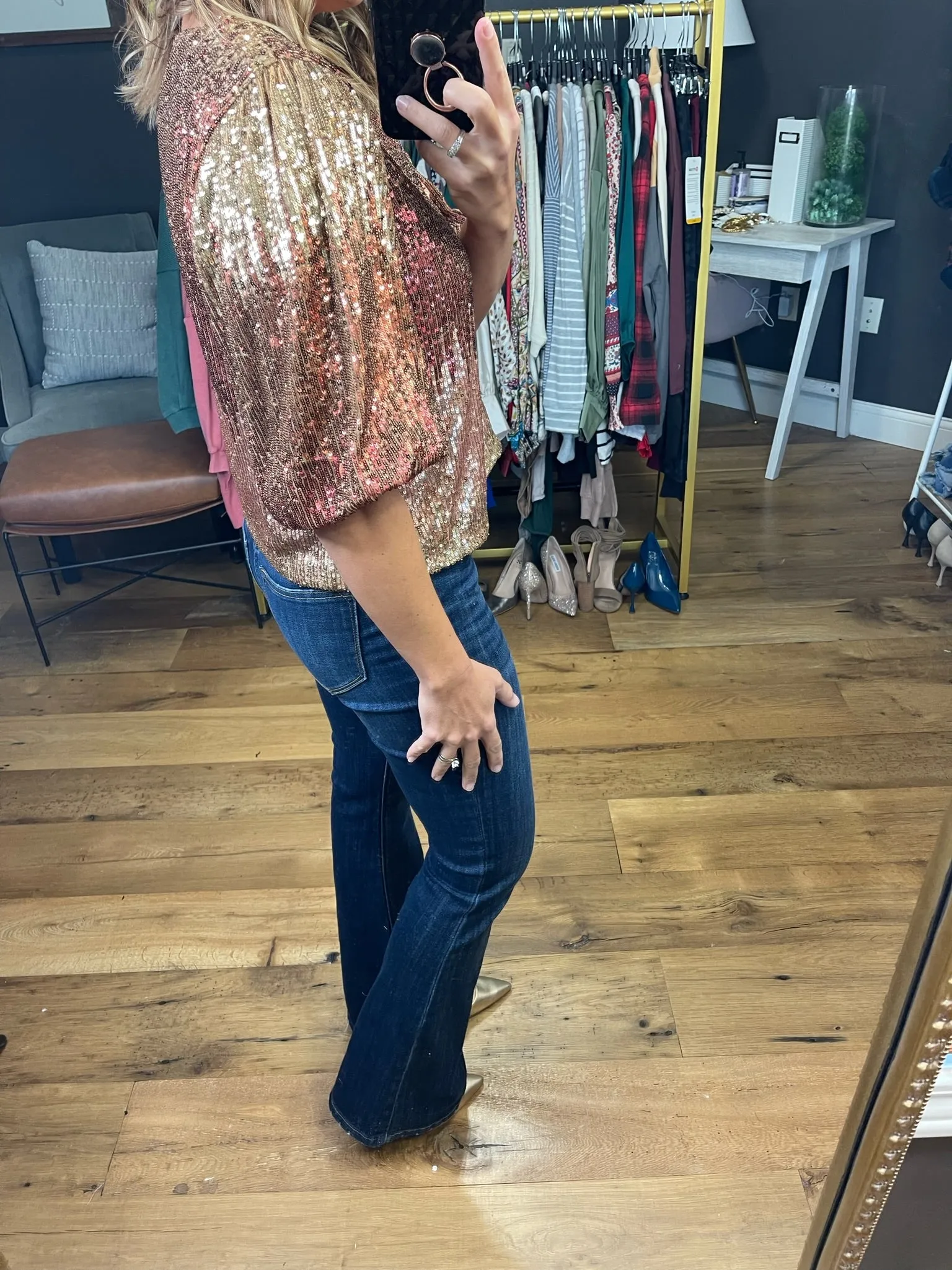 All The Glitz Ombre Sequin Top - Amber Ombre