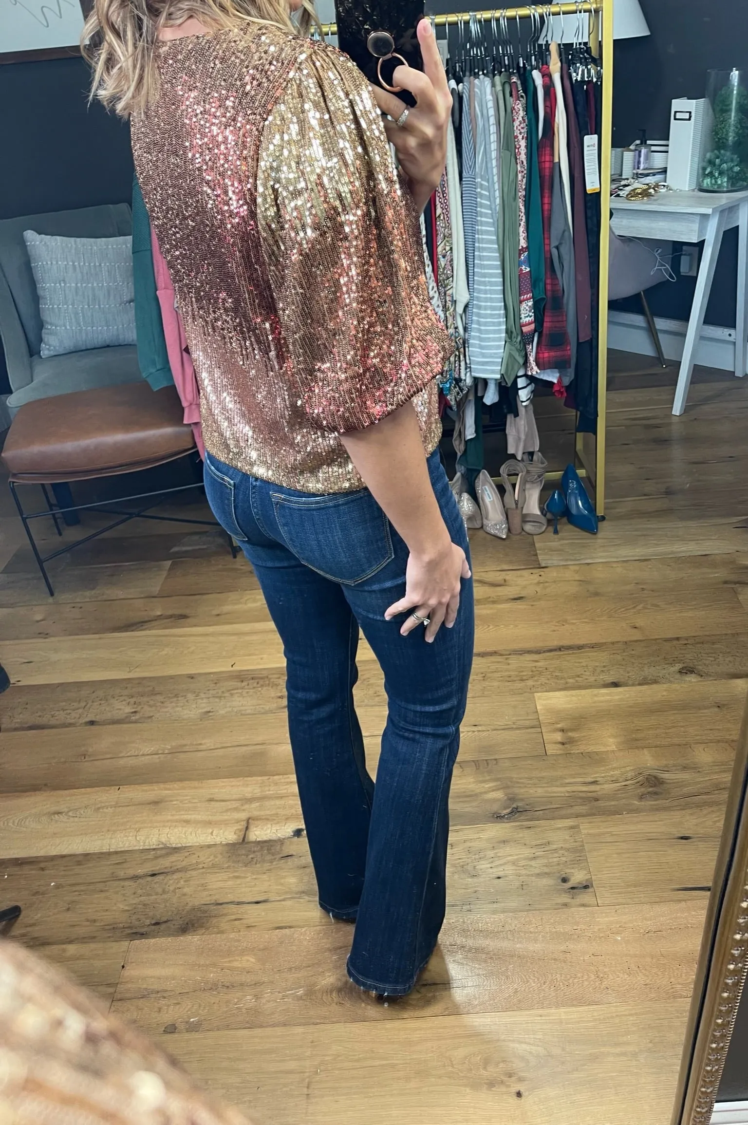 All The Glitz Ombre Sequin Top - Amber Ombre