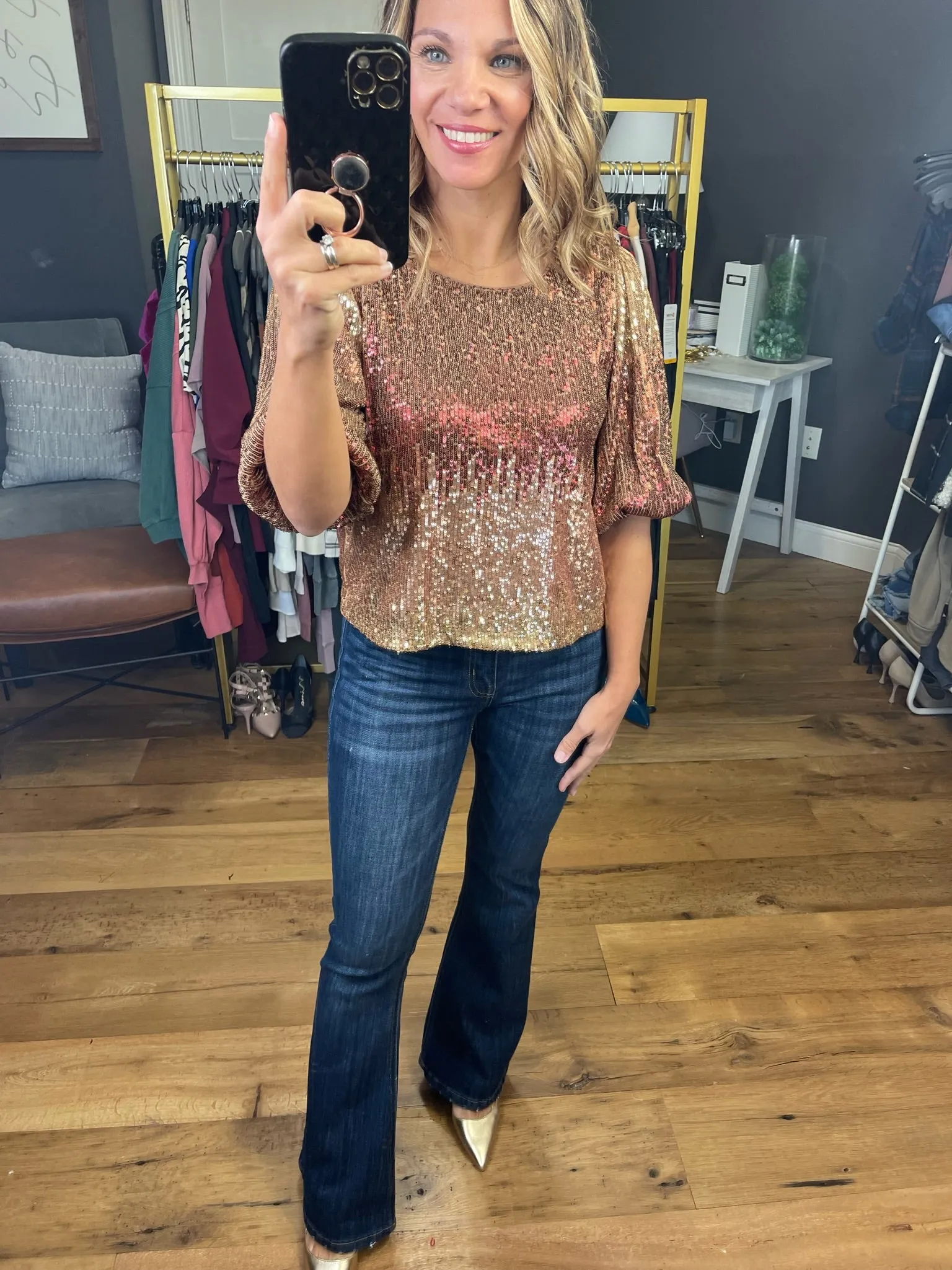 All The Glitz Ombre Sequin Top - Amber Ombre