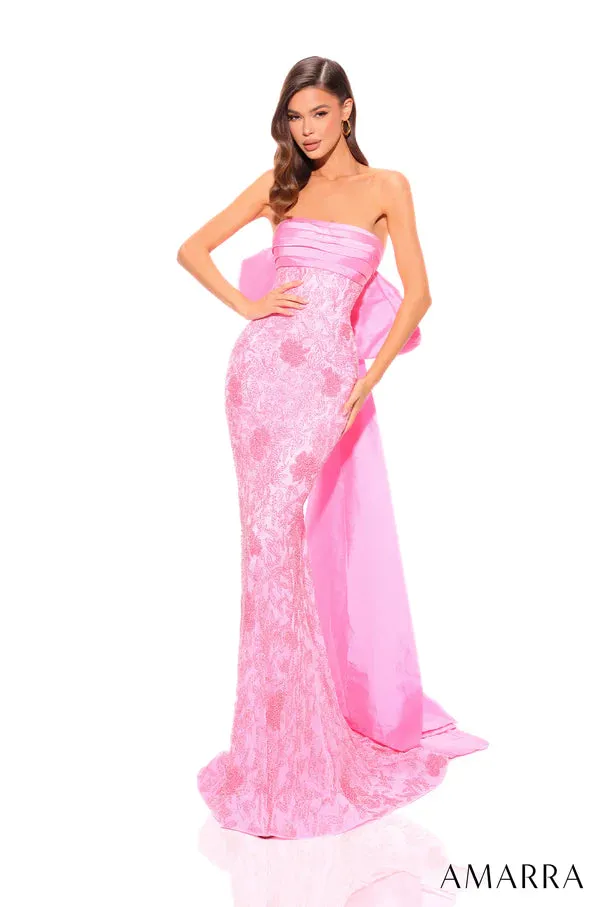 Amarra 94049 Long Prom Dress Strapless  Fitted Tulle Large Bow At The Back Formal Pageant  Gown