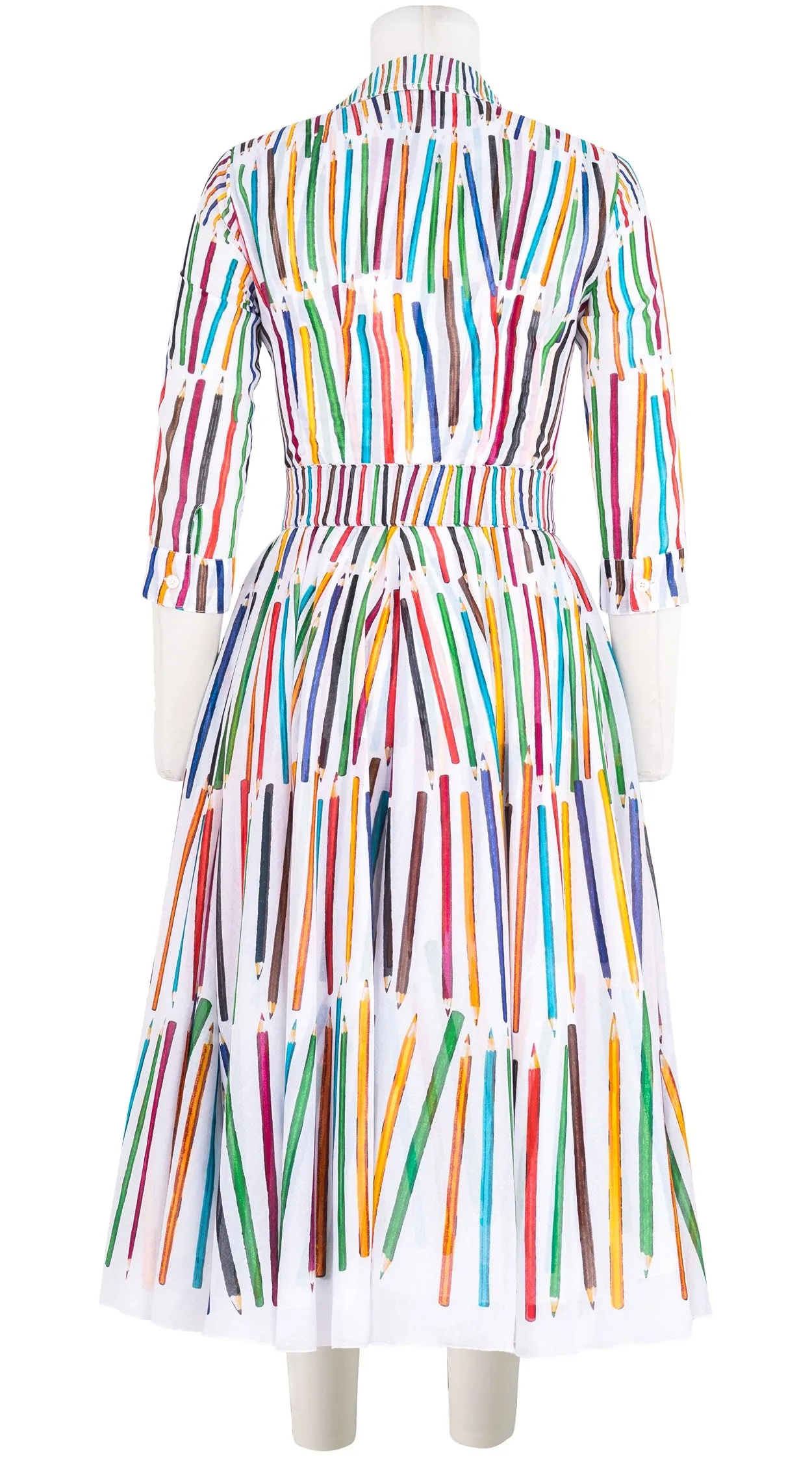 Aster Dress Shirt Collar 3/4 Sleeve Midi Length Cotton Musola (Prisma Pencil All Over Big)