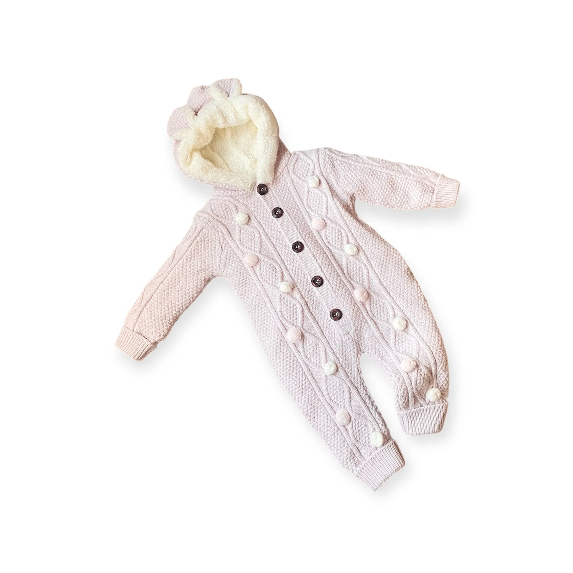 Baby Girls pink Bobble pom snowsuit  Pramsuit