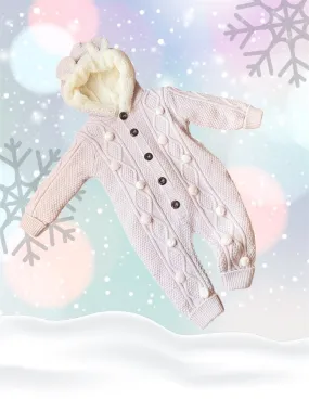 Baby Girls pink Bobble pom snowsuit  Pramsuit