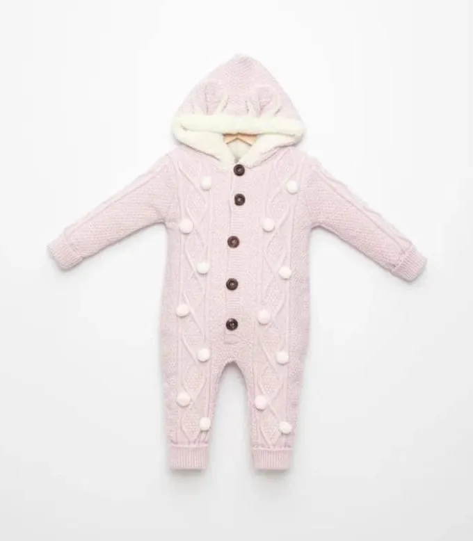 Baby Girls pink Bobble pom snowsuit  Pramsuit