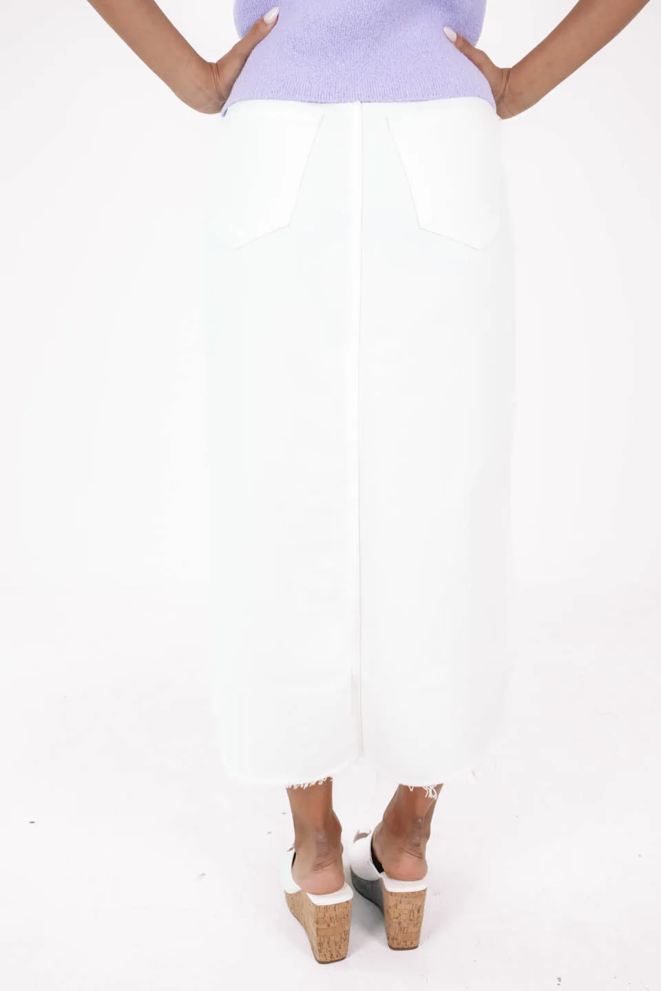 Back On Track Denim Midi Skirt - White