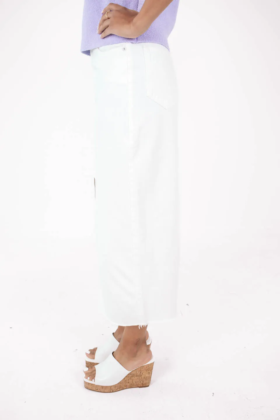 Back On Track Denim Midi Skirt - White