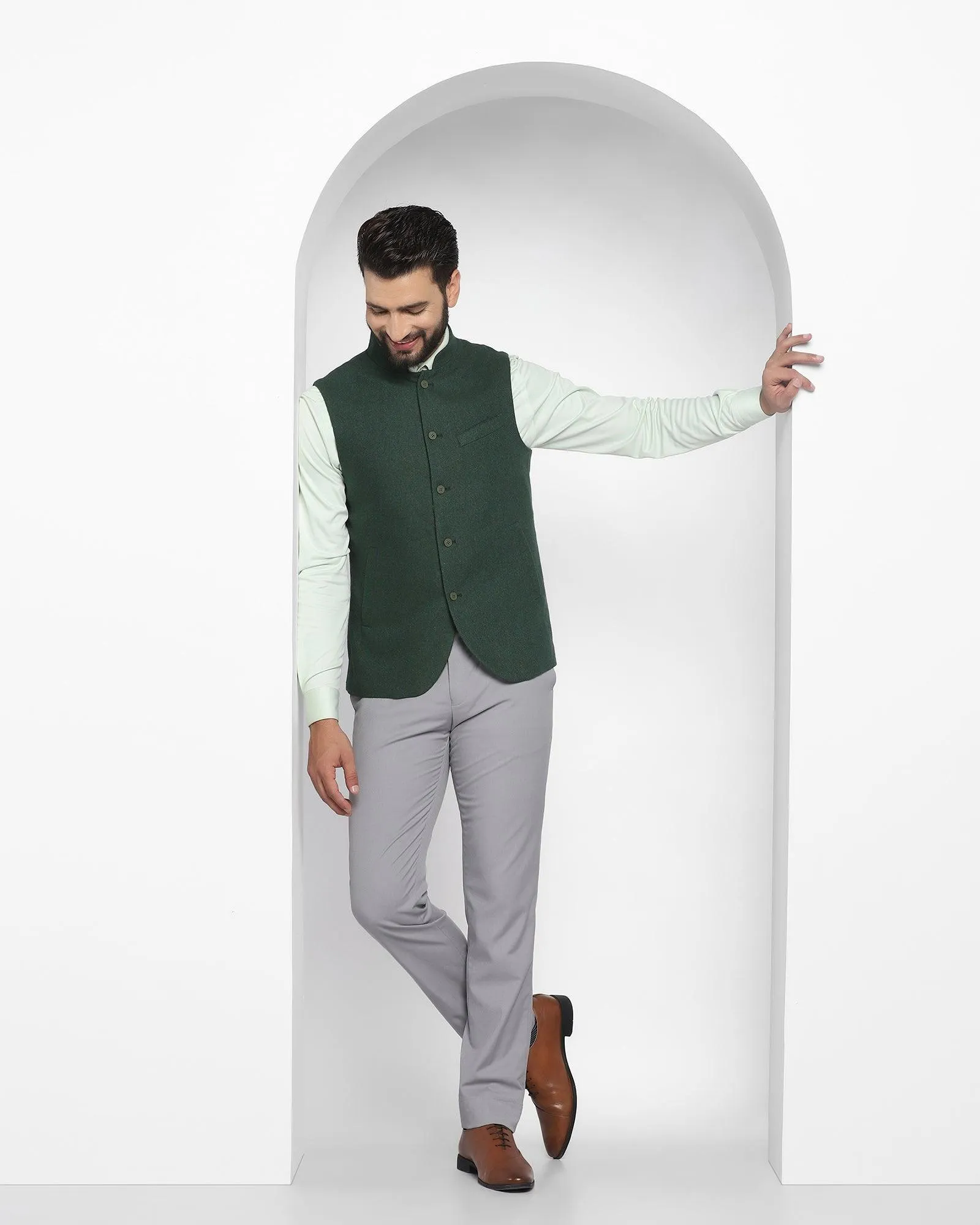 Bandhgala Casual Dark Green Textured Waistcoat - Hades