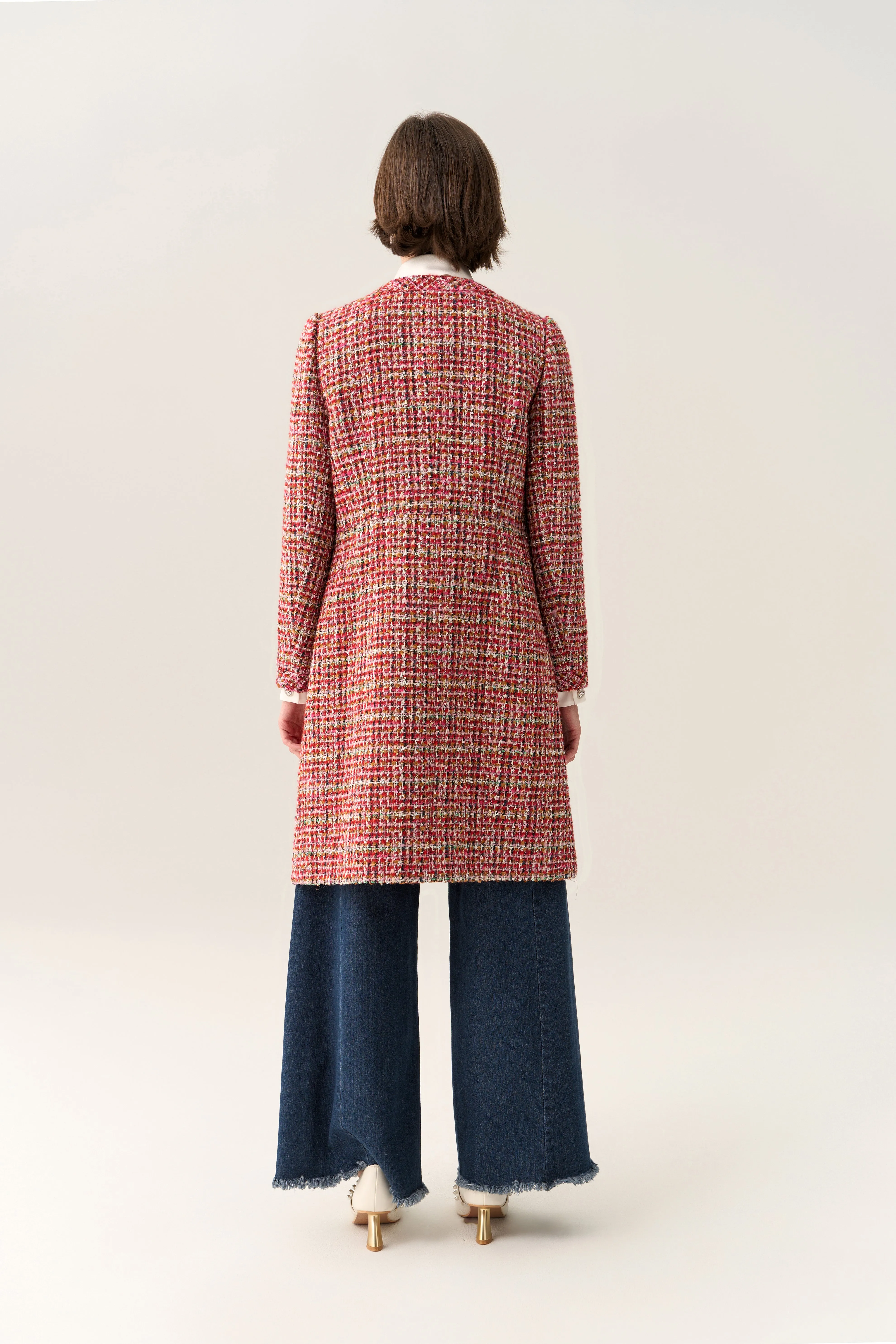 Bead-detail Concealed-fastening Midi Coat