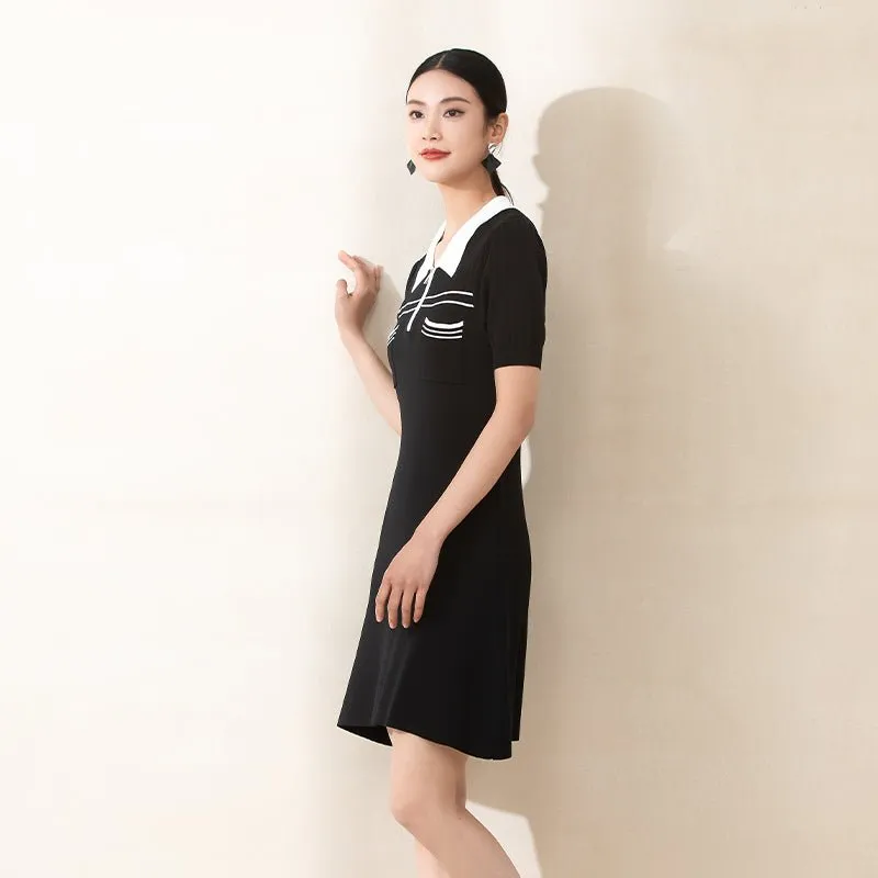 Black Short Sleeve Polo Collar Dress