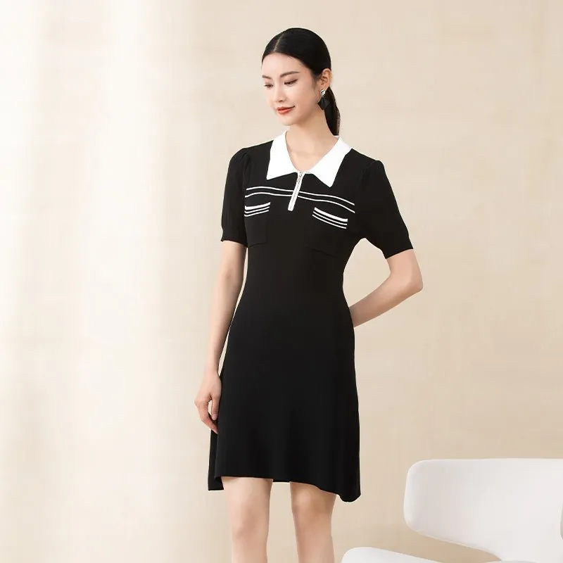 Black Short Sleeve Polo Collar Dress