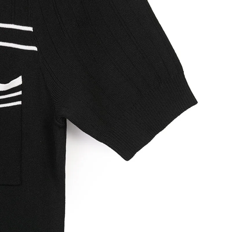 Black Short Sleeve Polo Collar Dress