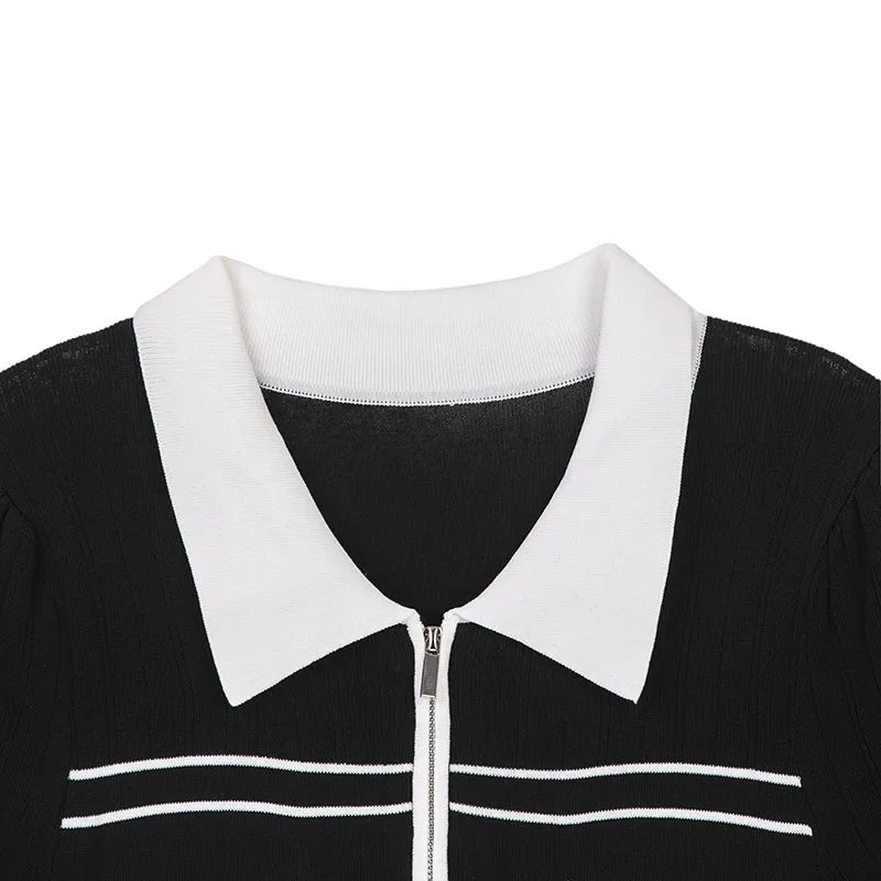 Black Short Sleeve Polo Collar Dress